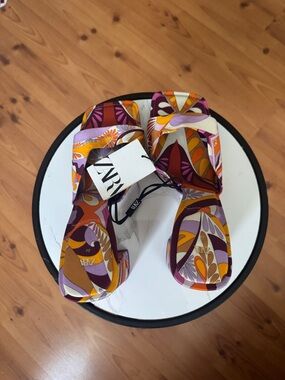 Zara Orange Purple Cream Patterned Slide Mules